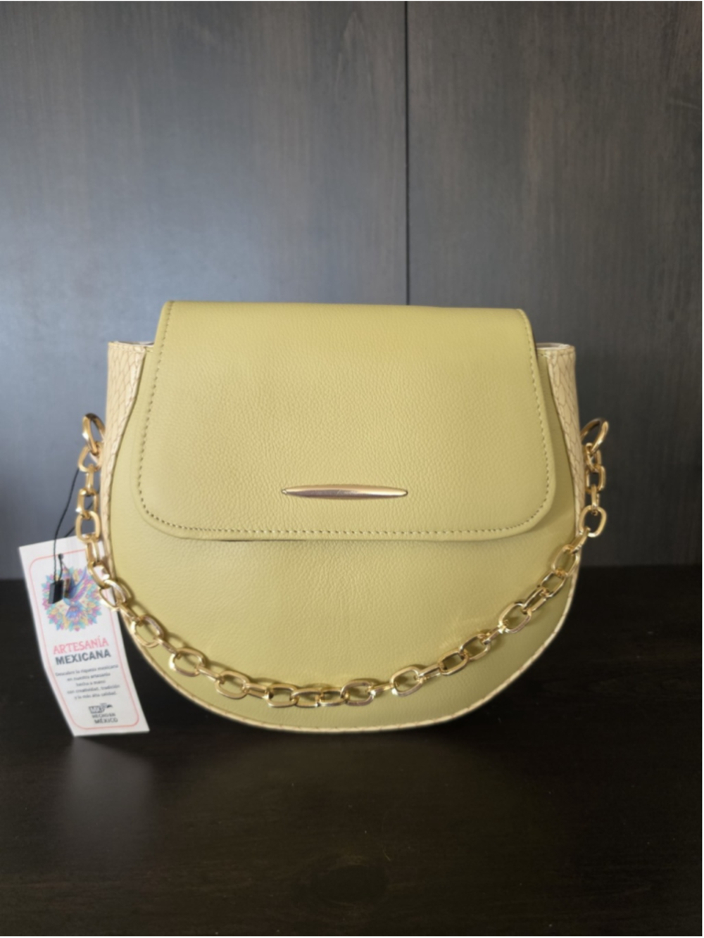 2 Straps Soft Yellow Ivory Embossed Tooled Artisan LEATHER Crossbody Purse Bag - Picture 9 of 16